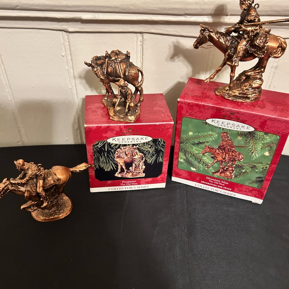 Vintage Hallmark Keepsake Bronze Set Of Three In The Old West Series Ornaments